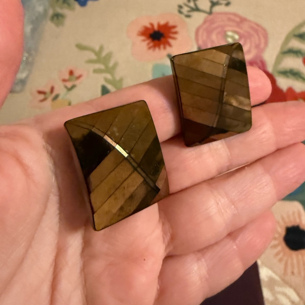 Brown Metallic Made In Western Germany Vintage Clip On Earrings Signed